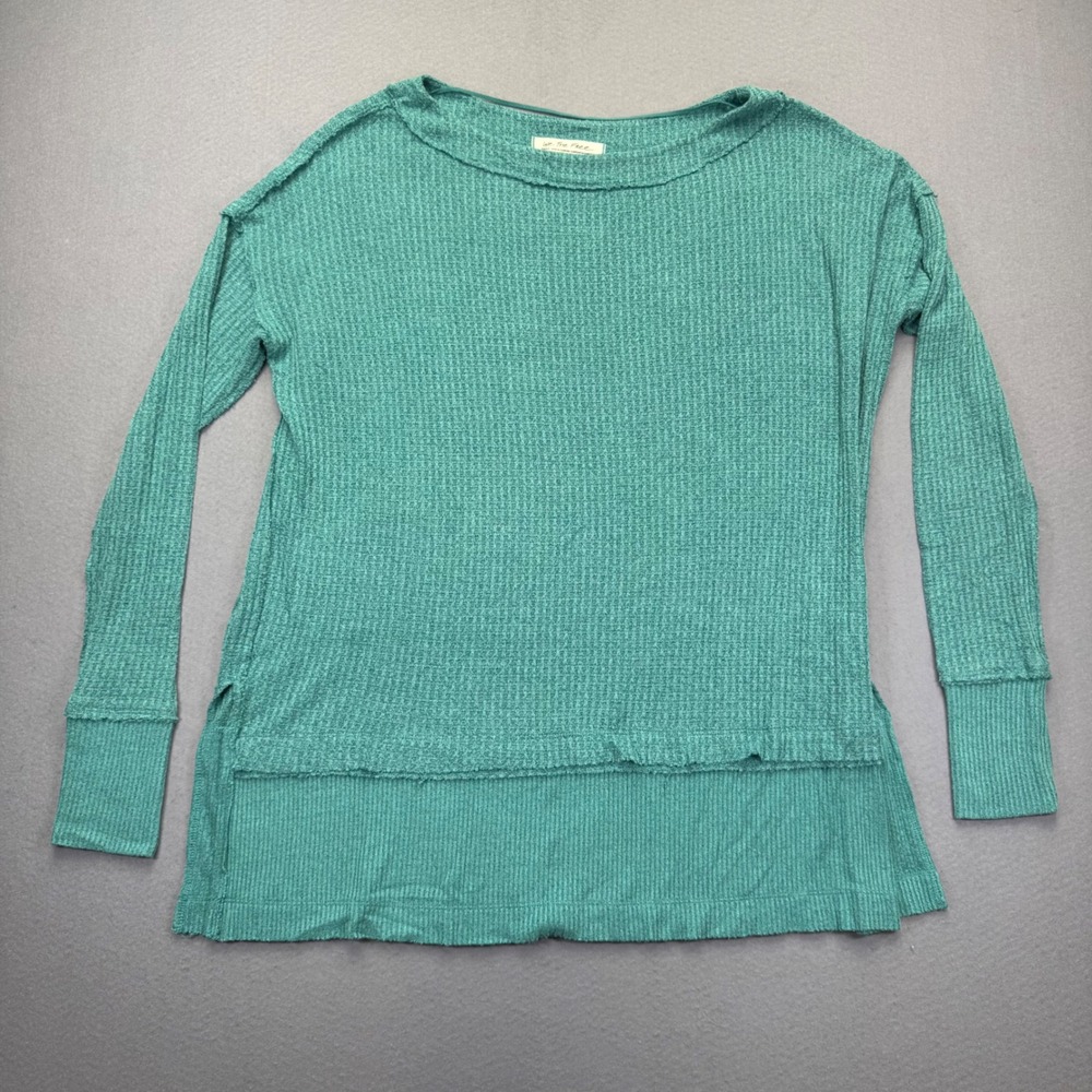 We The‎ Free Free People Teal Green Waffle Knit Thumbhole Tunic Top Small